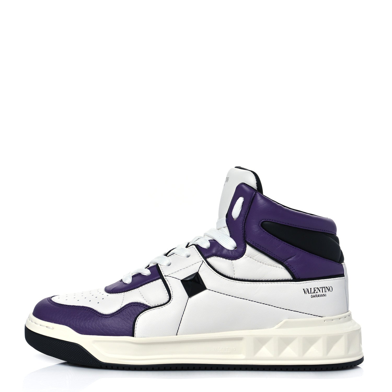 Valentino Garavani Nappa Mens One Stud High Top Sneakers 43 White Indian Violet Black 1 of 9