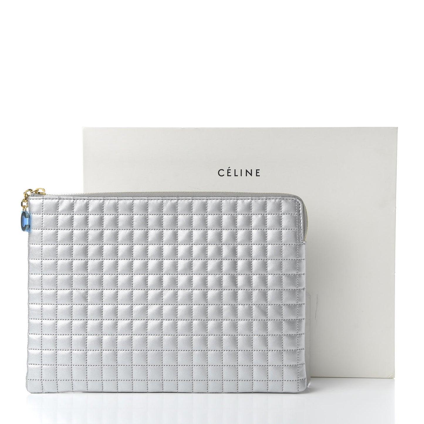 Lambskin Quilted Zip Pouch Grey