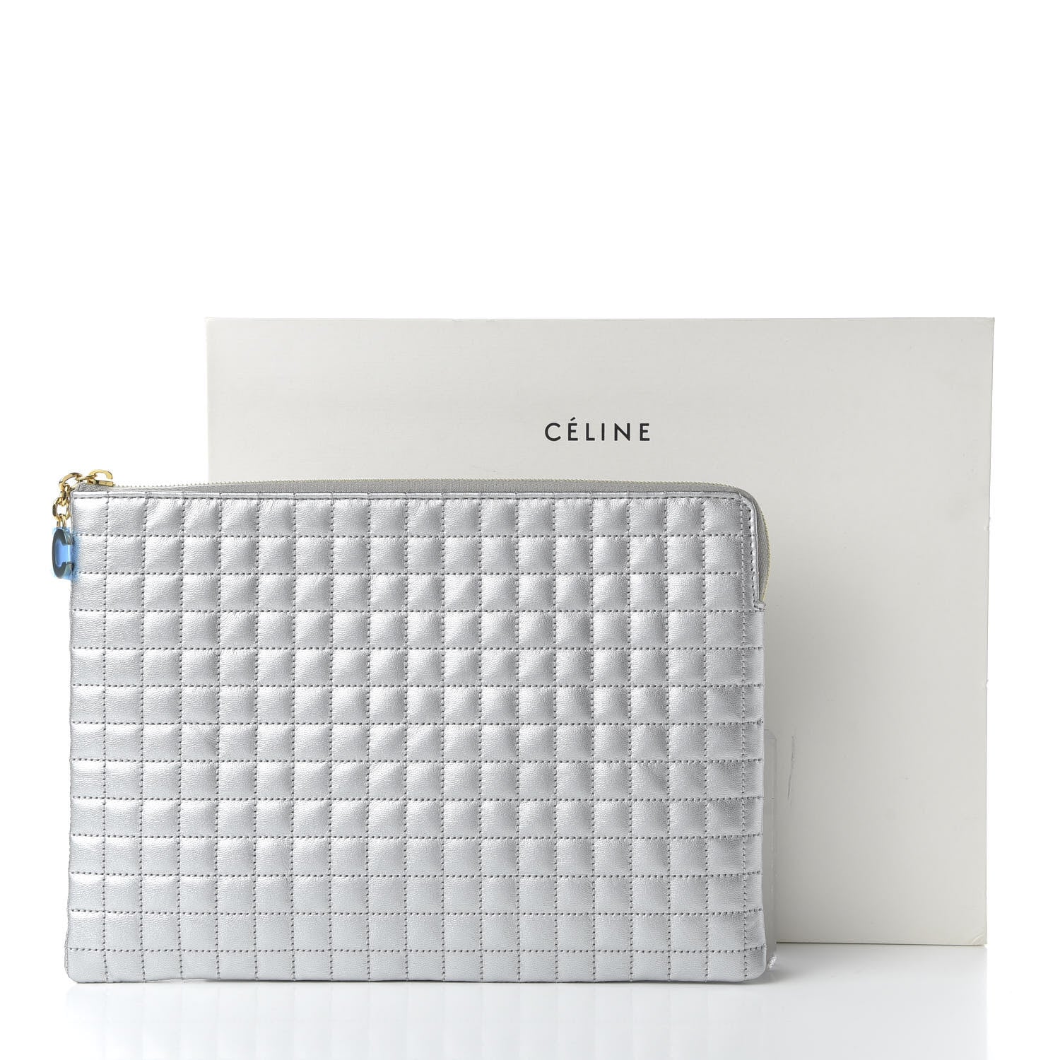 Celine Lambskin Quilted Zip Pouch Grey 10 of 10
