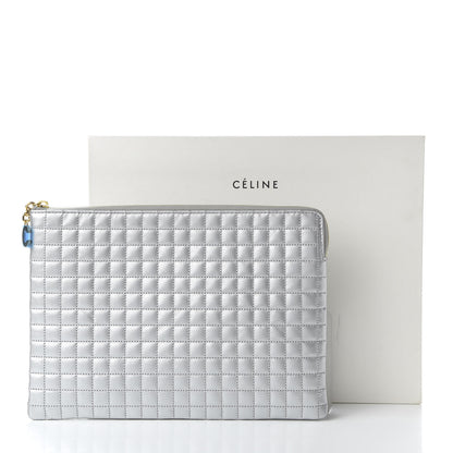 Celine Lambskin Quilted Zip Pouch Grey 10 of 10