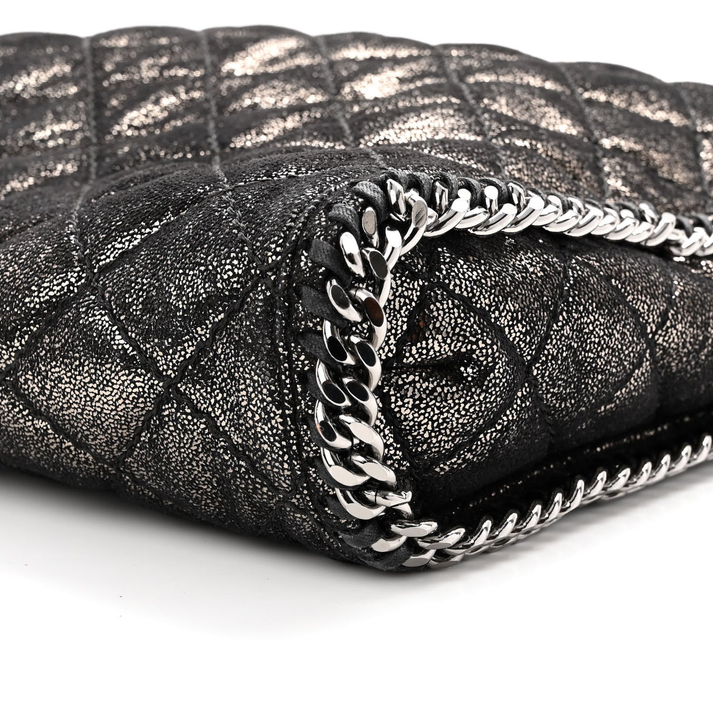 Metallic Shaggy Deer Quilted Small Falabella Tote Black