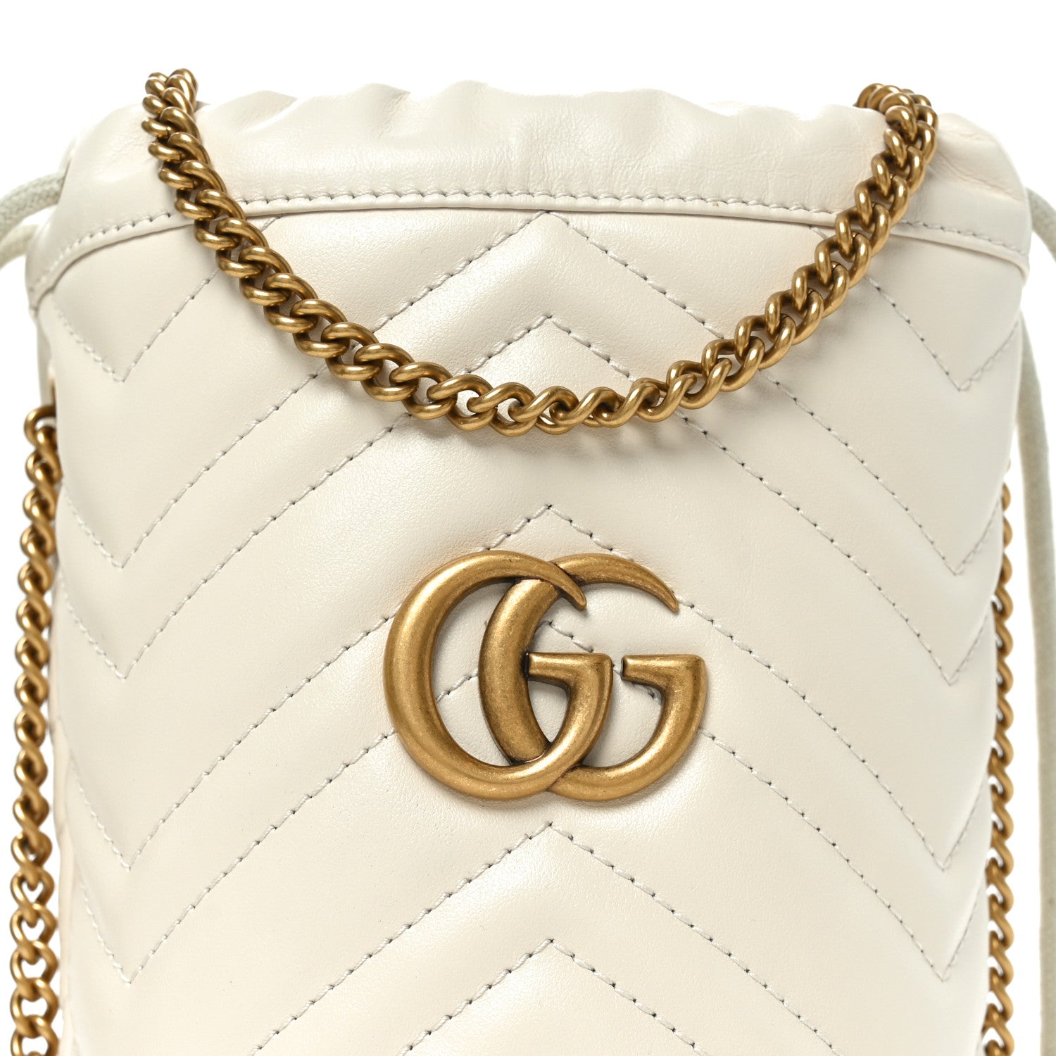 Gucci Calfskin Matelasse Mini GG Marmont 2.0 Bucket Bag White 8 of 11