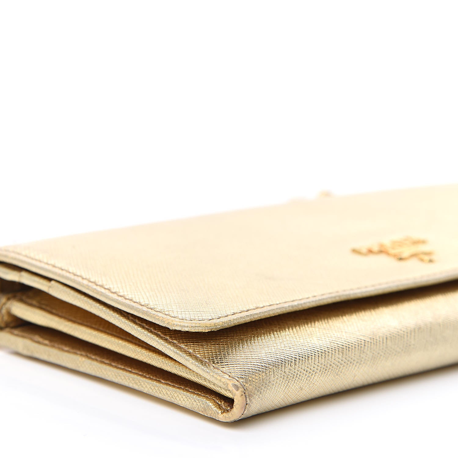 Prada Saffiano Metal Oro Chain Wallet Gold 8 of 13