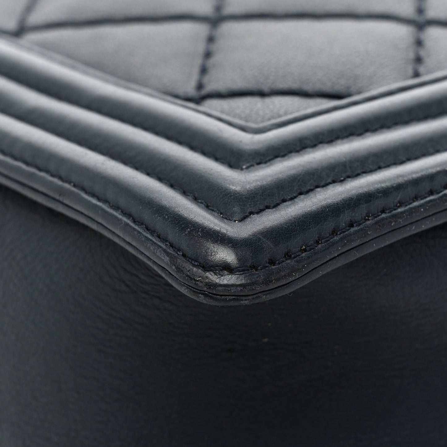 Calfskin Double Stitch Large Boy Flap Navy Blue