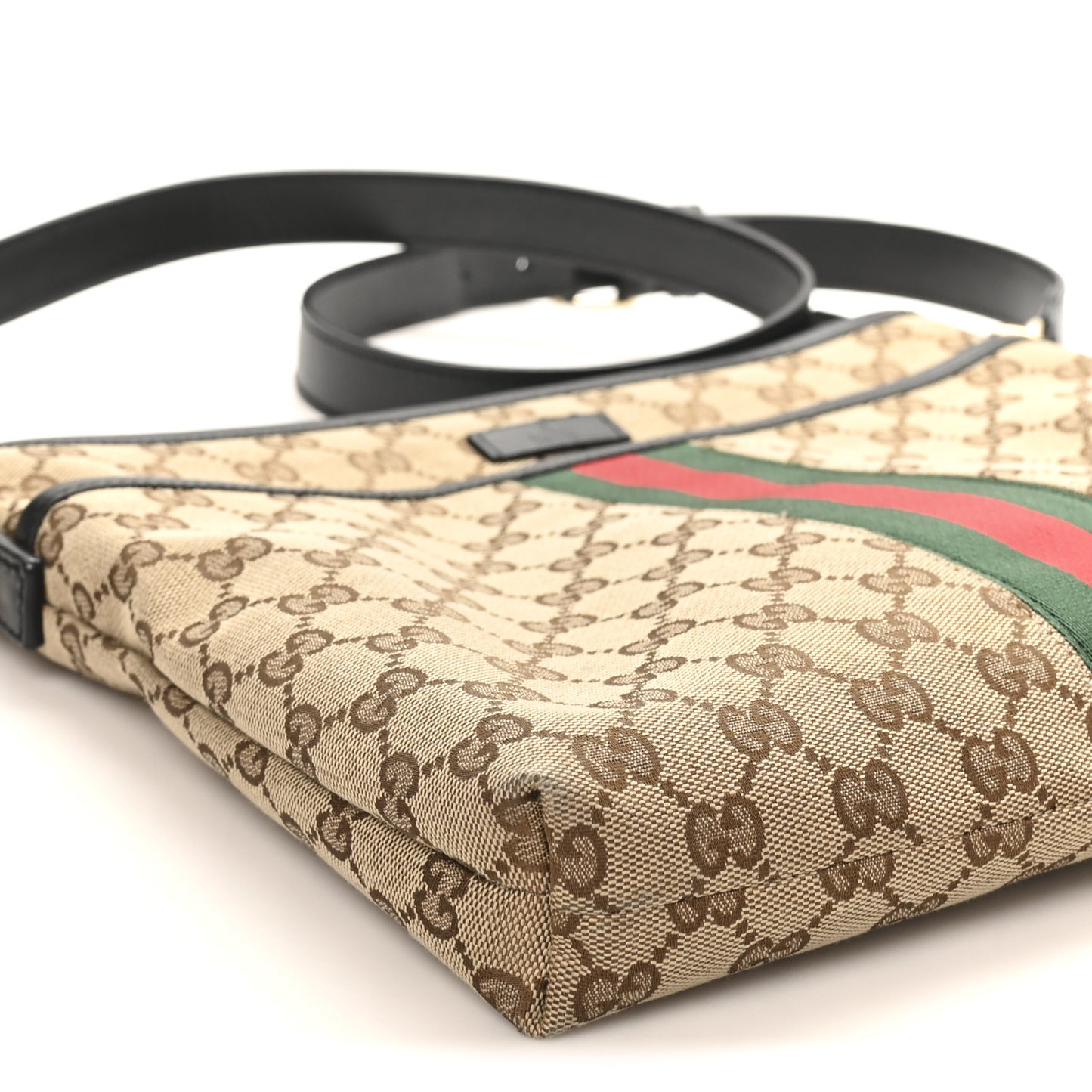 GG Monogram Web Flat Messenger Bag Black
