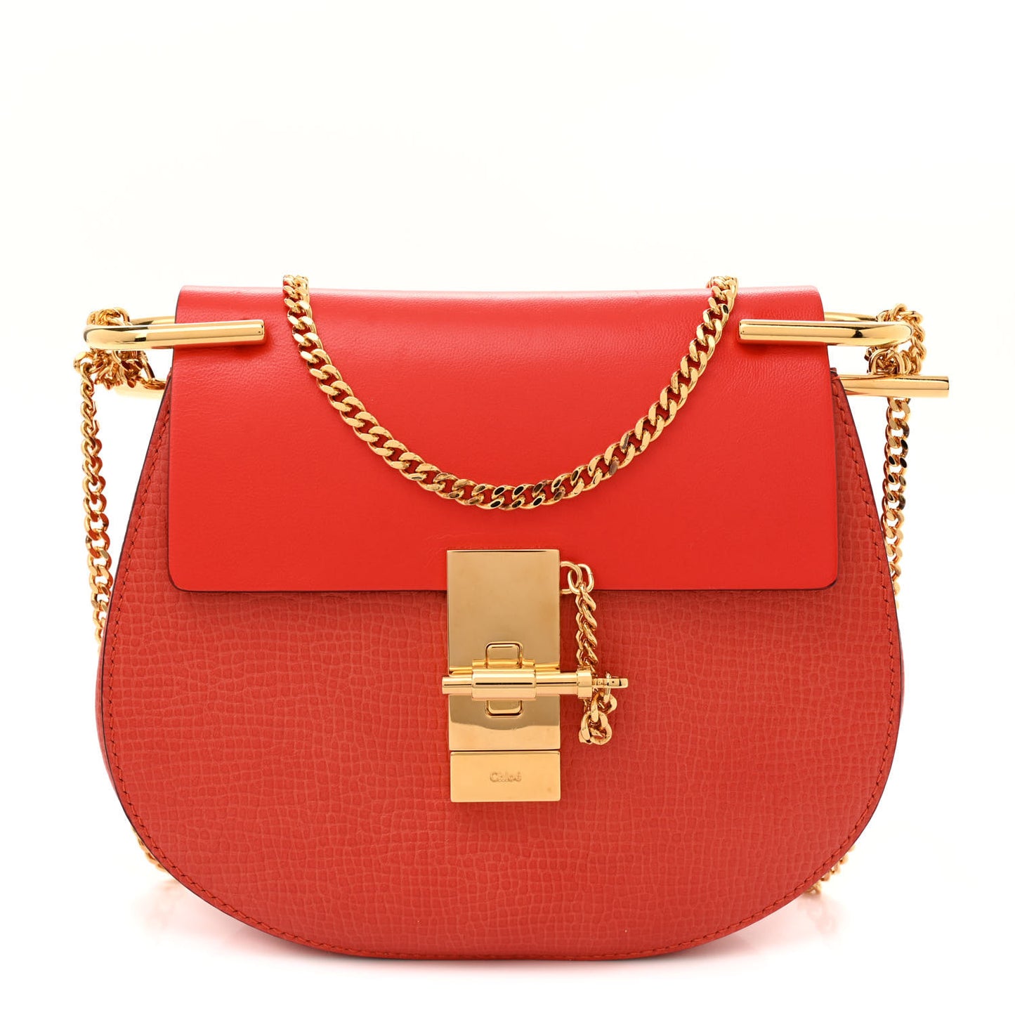 Grained Calfskin Lambskin Mini Drew Shoulder Bag Coral Pop