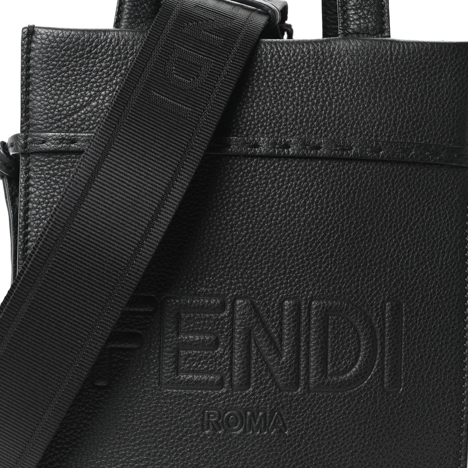 Fendi Vitello Cher Logo Embossed Mini Go To Shopper Tote Black 7 of 9