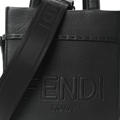 Fendi Vitello Cher Logo Embossed Mini Go To Shopper Tote Black 7 of 9
