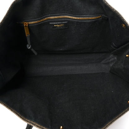 Saint Laurent Embroidered Cotton Linen Rive Gauche Noe Tote Black Beige 5 of 9