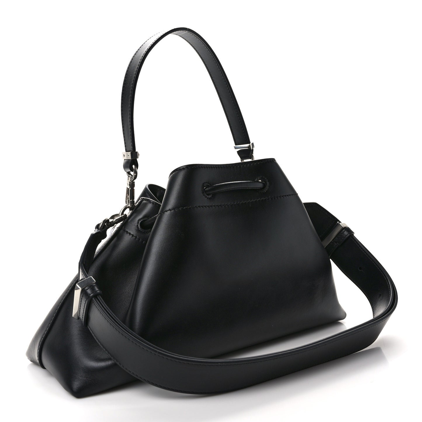 Smooth Shiny Calfskin Cinch M Bucket Bag Black