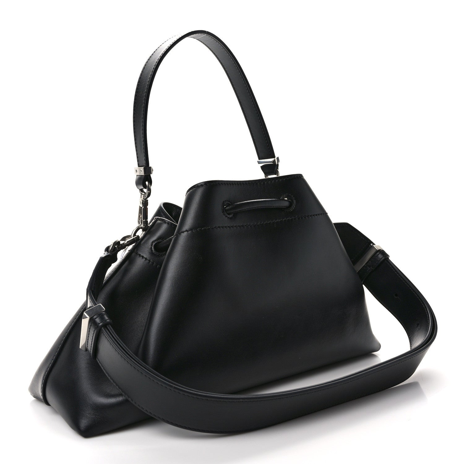 Jimmy Choo Smooth Shiny Calfskin Cinch M Bucket Bag Black 3 of 15
