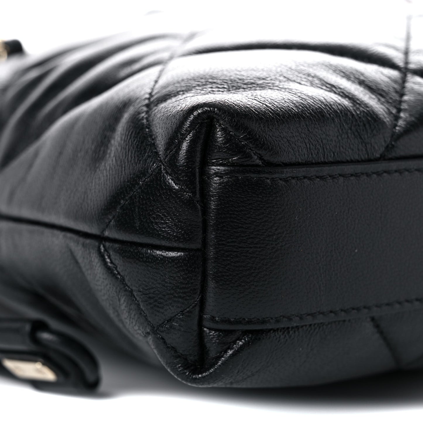 Lambskin Quilted Small Drawstring Shopping Bag Black