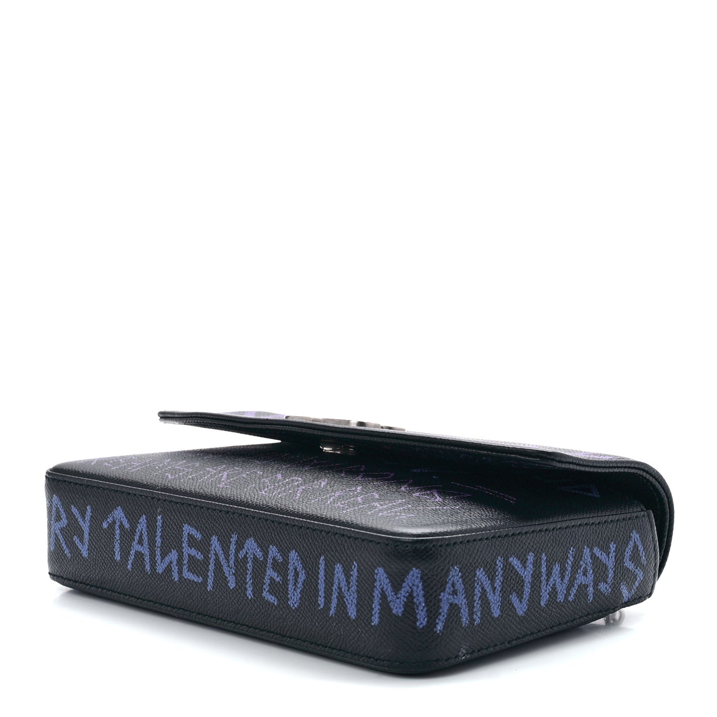 Grained Calfskin Graffiti BB Chain Wallet Black Bleu Violet