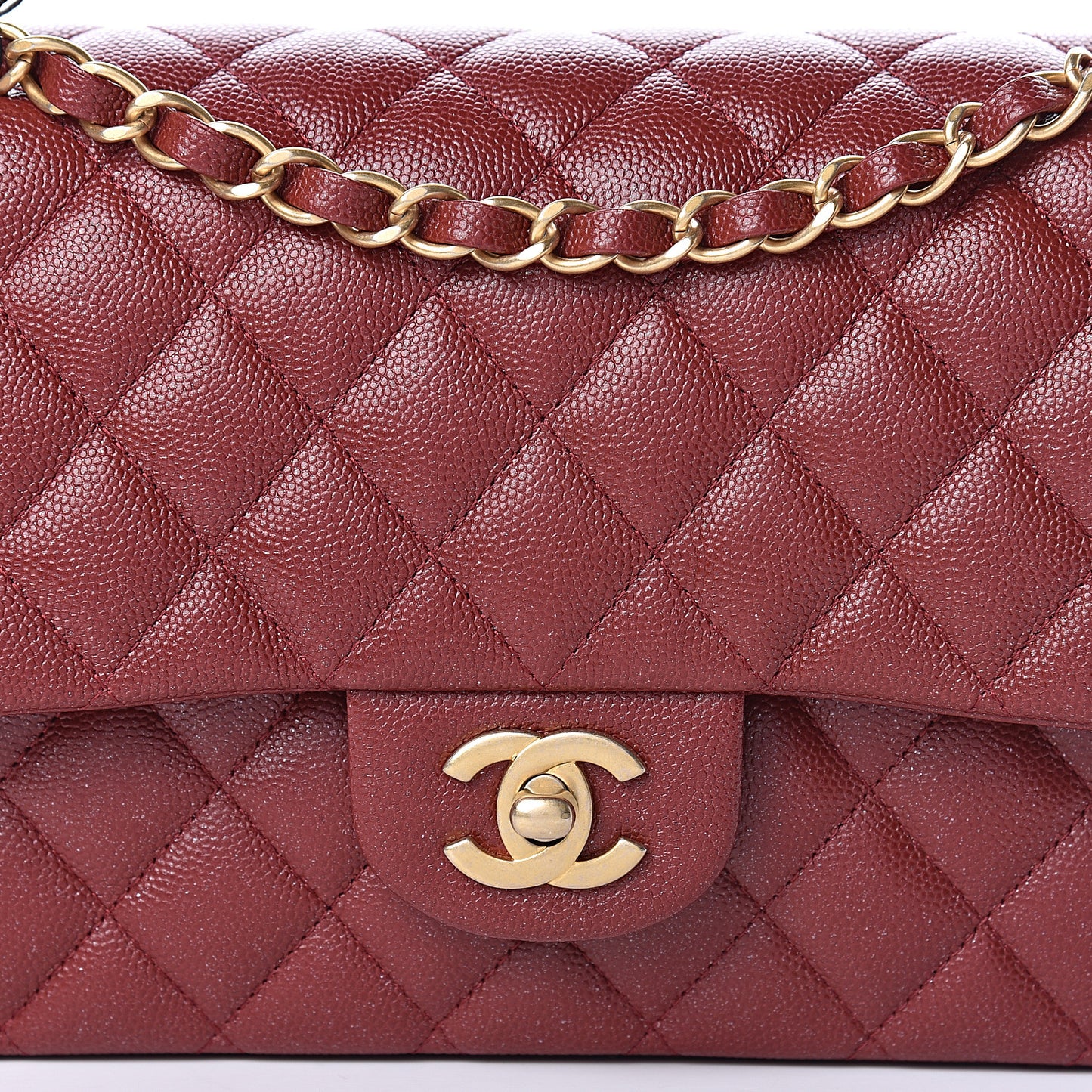 Iridescent Caviar Quilted Medium Double Flap Burgundy