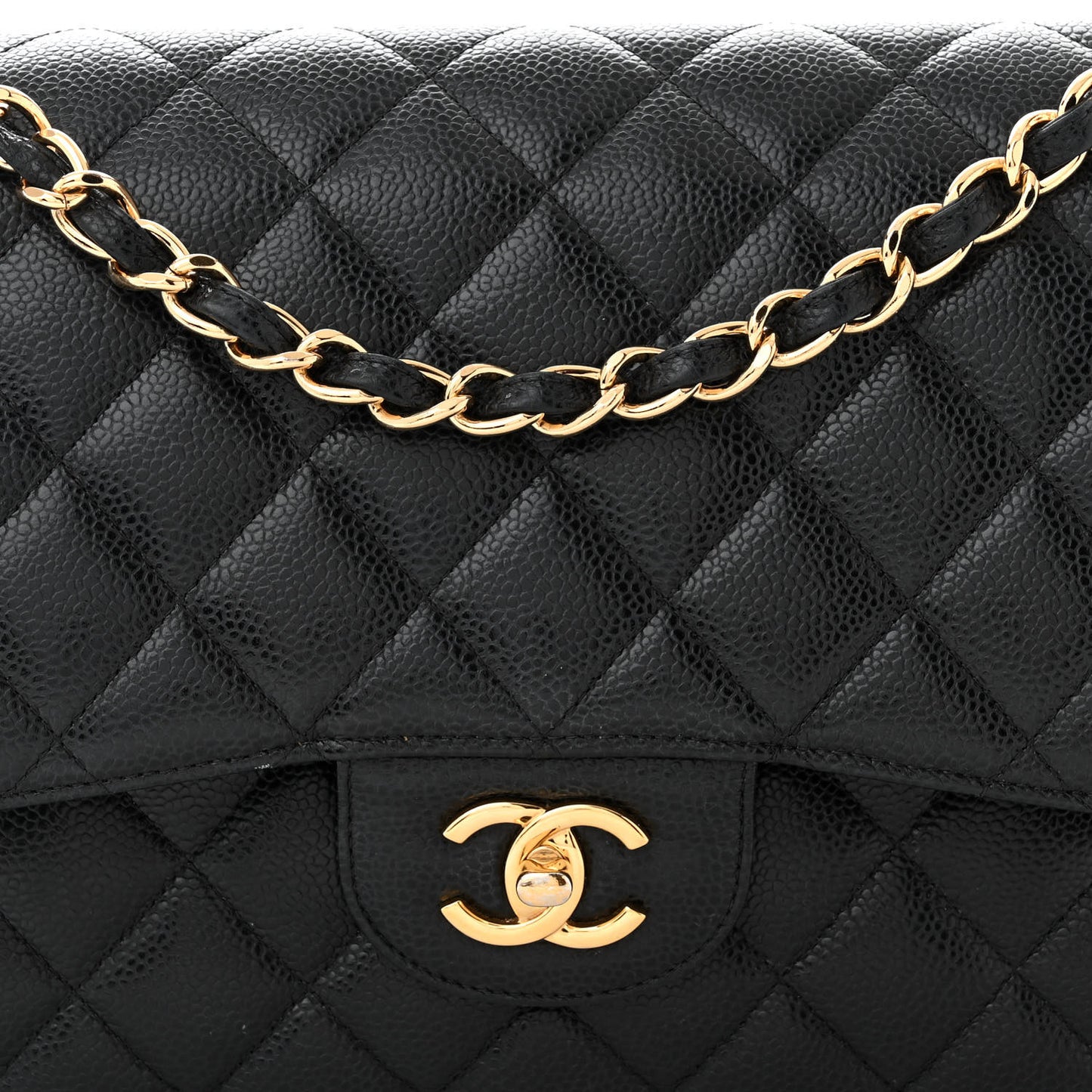 Caviar Quilted Jumbo Double Flap Black