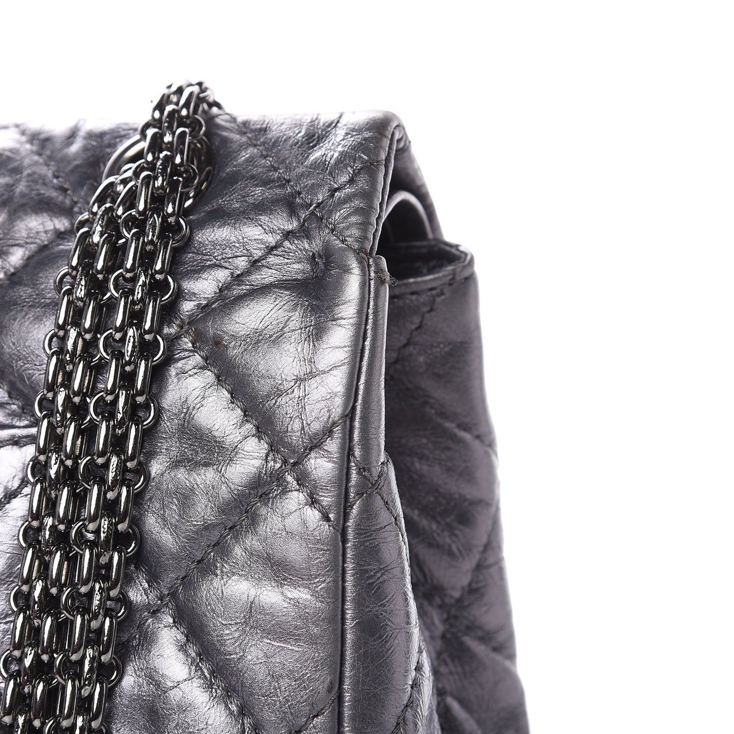 Metallic Aged Calfskin Quilted 2.55 Reissue 227 Flap Dark Silver