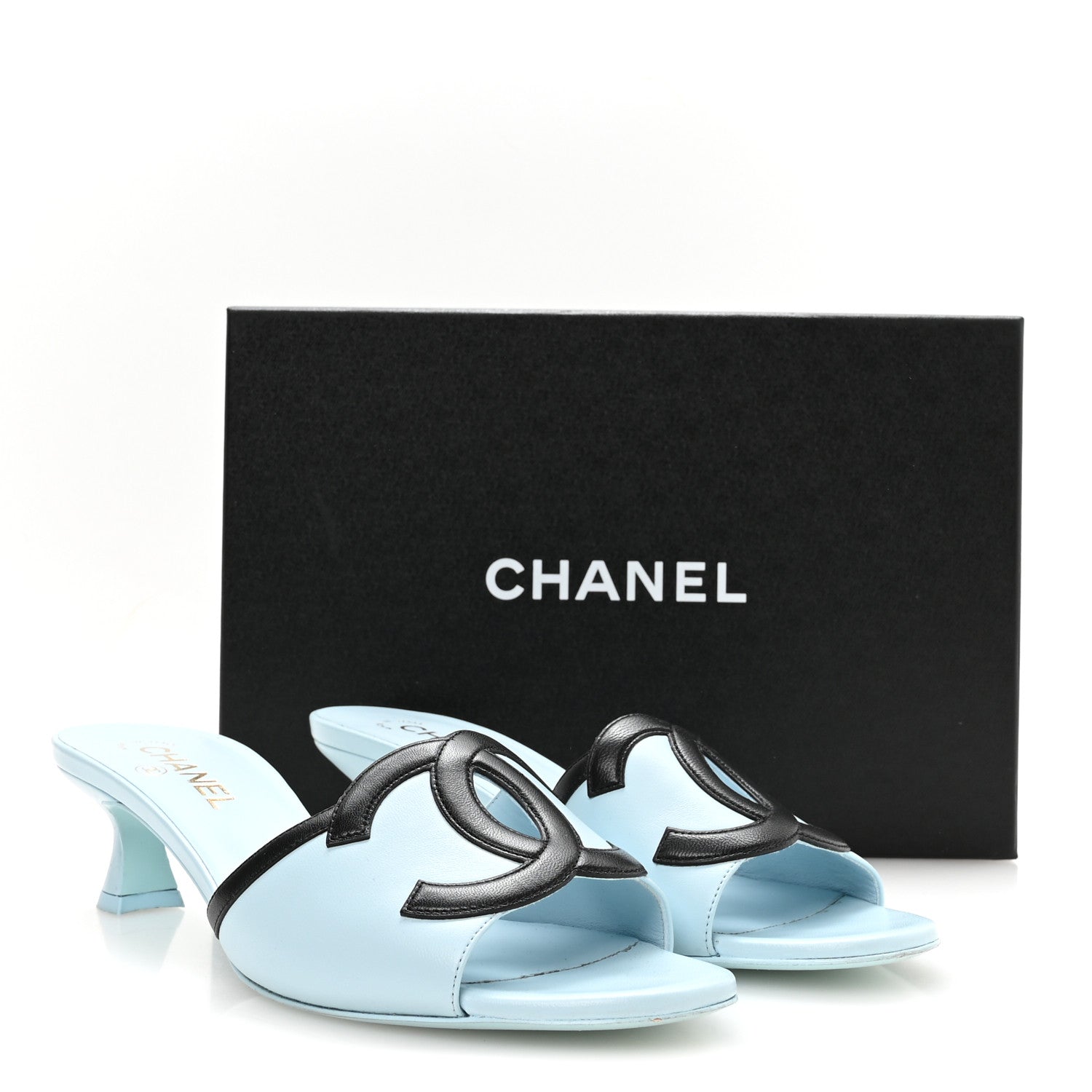 Chanel Lambskin CC Cutout Mules 38.5 Beige Black 9 of 9