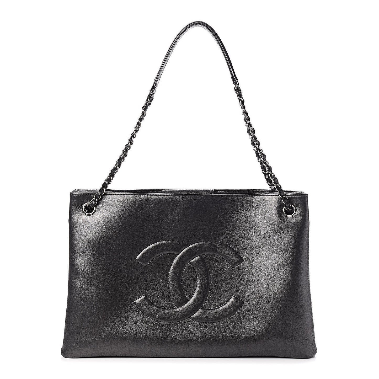 Iridescent Calfskin CC East West Shopping Tote Grey