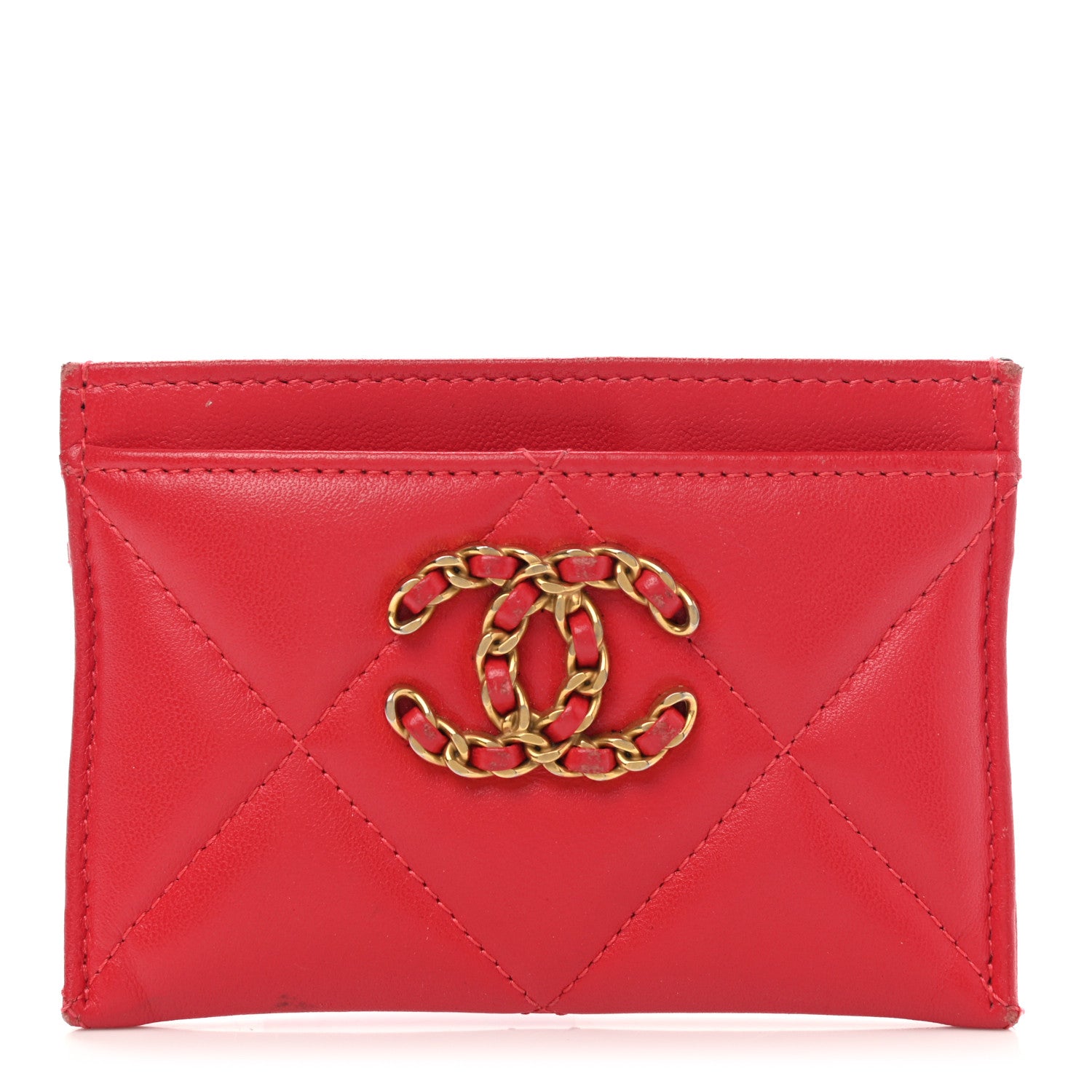 Chanel Lambskin Quilted Chanel 19 Card Holder Red 1 of 10