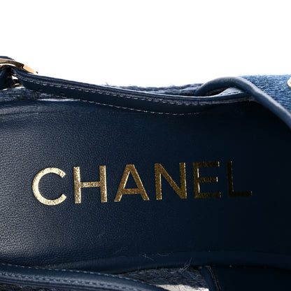 Chanel Washed Denim Braided Cord Wedge Sandals 37 Blue 8 of 10