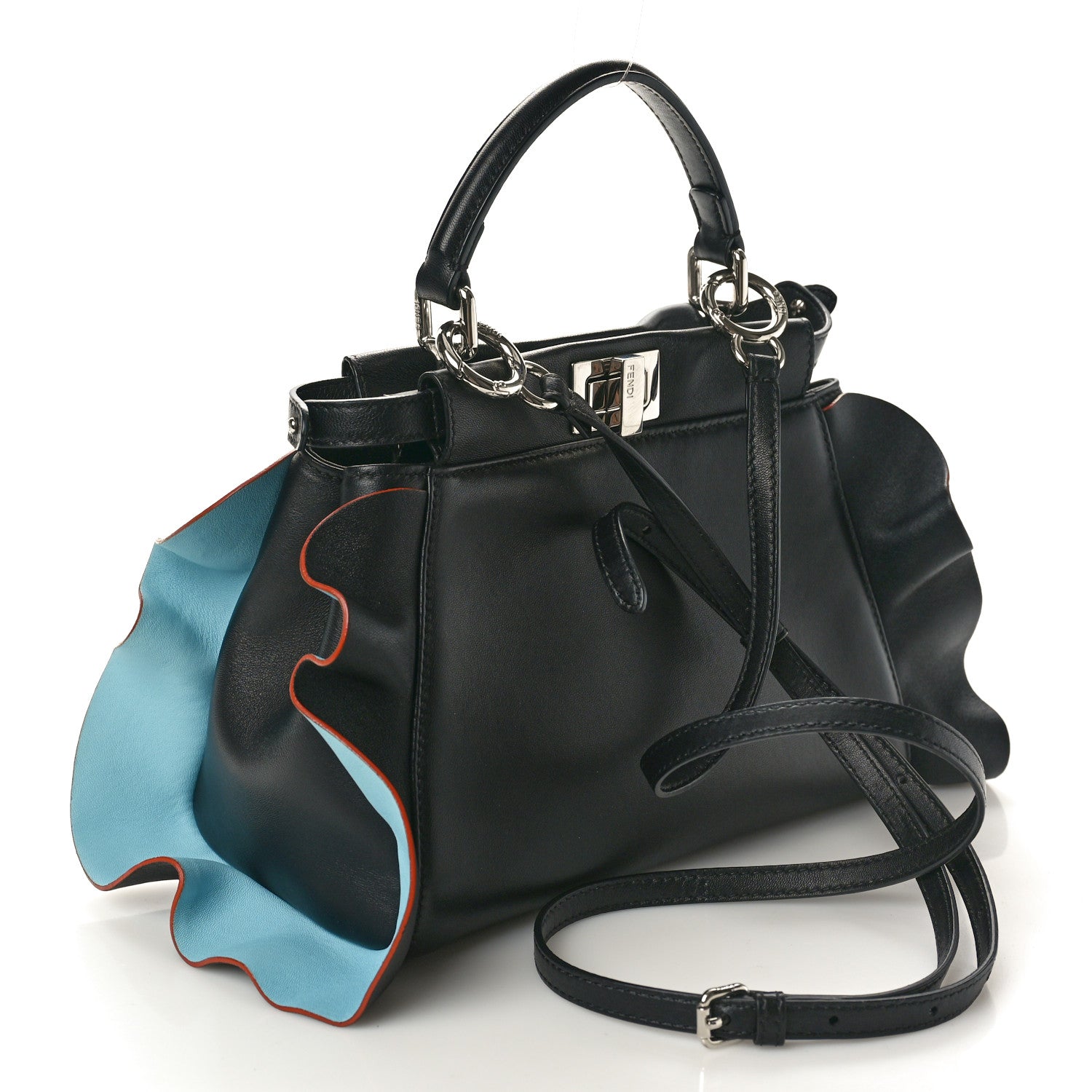 Fendi Nappa Waves Bi-Color Mini Peekaboo Iconic Satchel Black Turchese 2 of 9