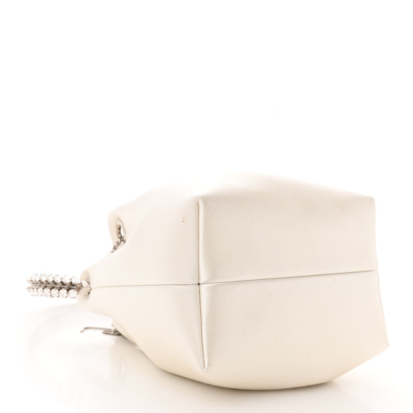 Satin Crystal Embellished Top Handle Bon Bon Bag Ivory