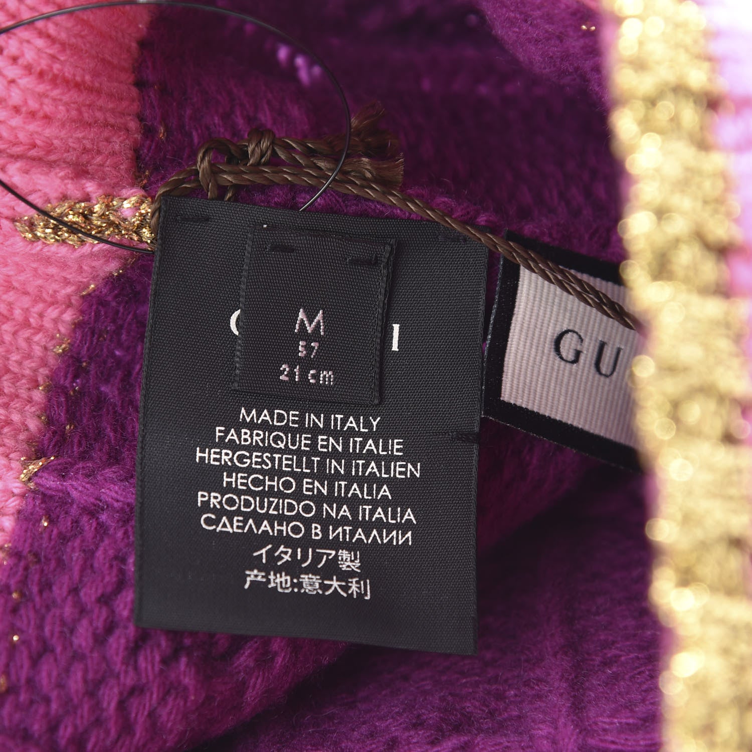 Gucci Wool Cashmere Polyamide Cable Knit Bonhate Beanie Hat M Magenta Pink 5 of 6