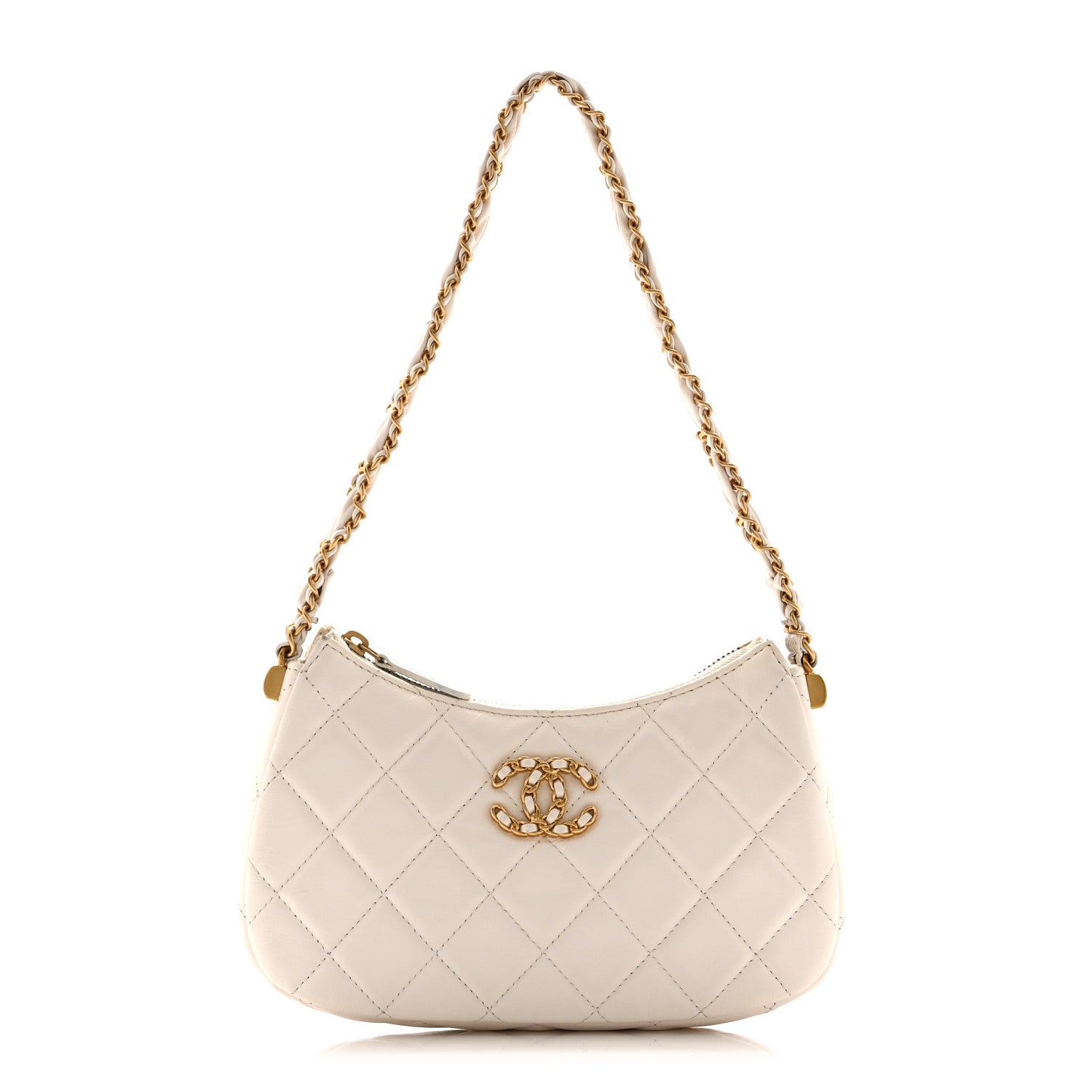 Chanel Aged Calfskin Quilted Small Chanel 19 Hobo White 1 of 10