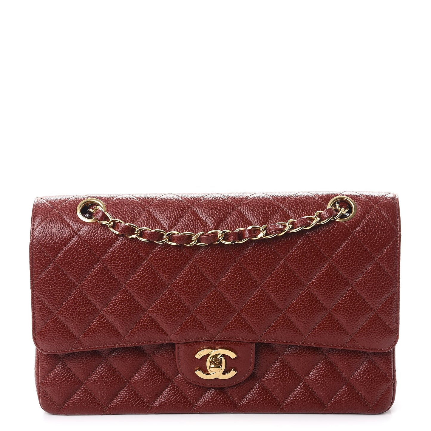 Caviar Quilted Medium Double Flap Dark Red