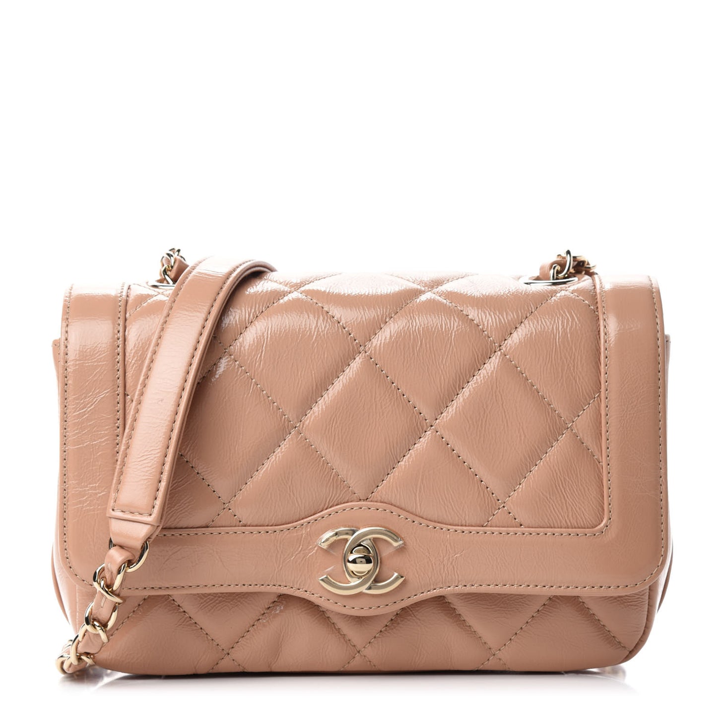 Shiny Aged Calfskin Quilted Mini Hold The Line Flap Beige
