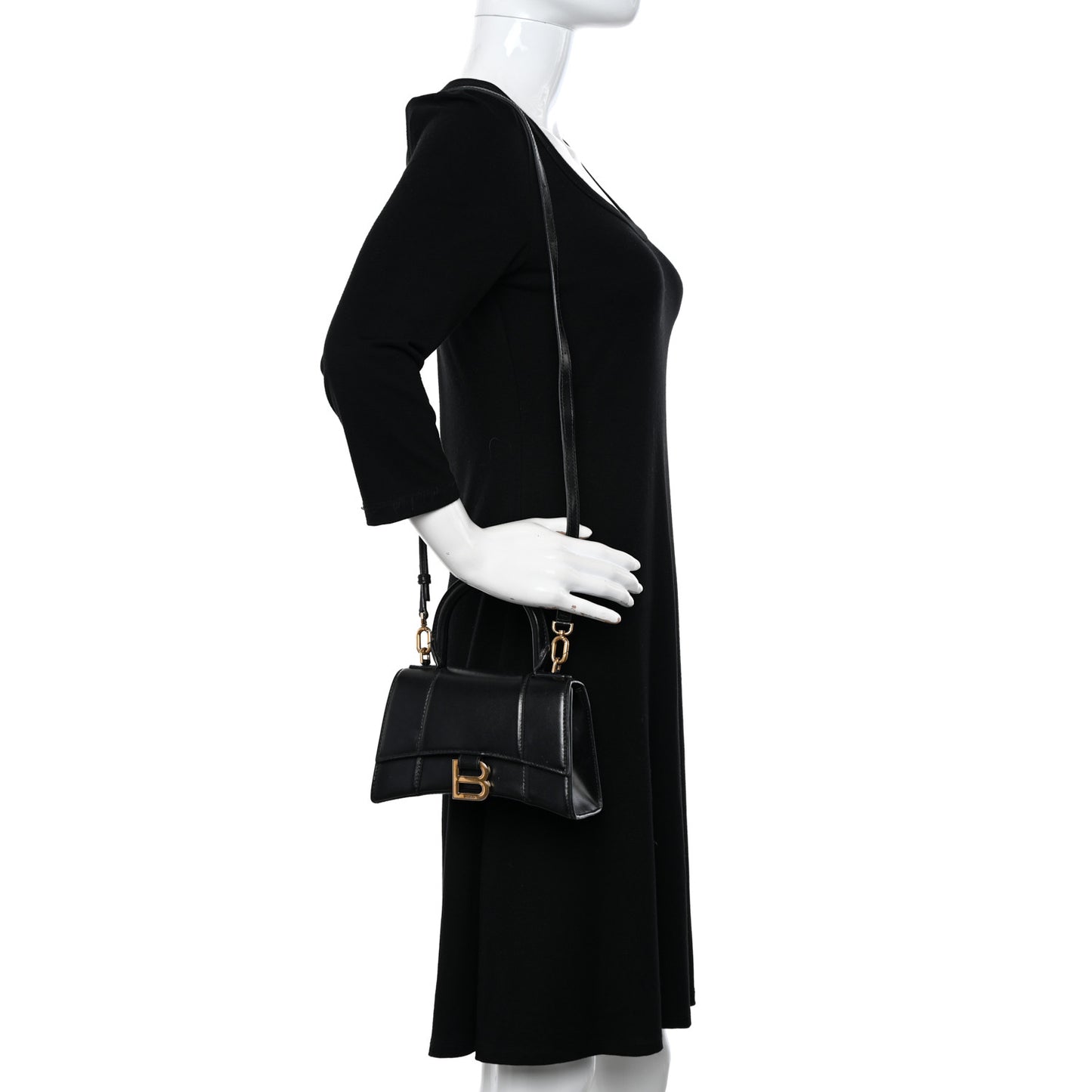 Shiny Box Calfskin Hourglass Top Handle Bag XS Black