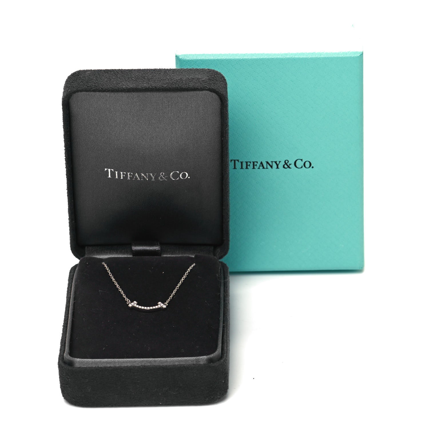 Tiffany 18K White Gold Diamond Mini T Smile Pendant Necklace 7 of 7