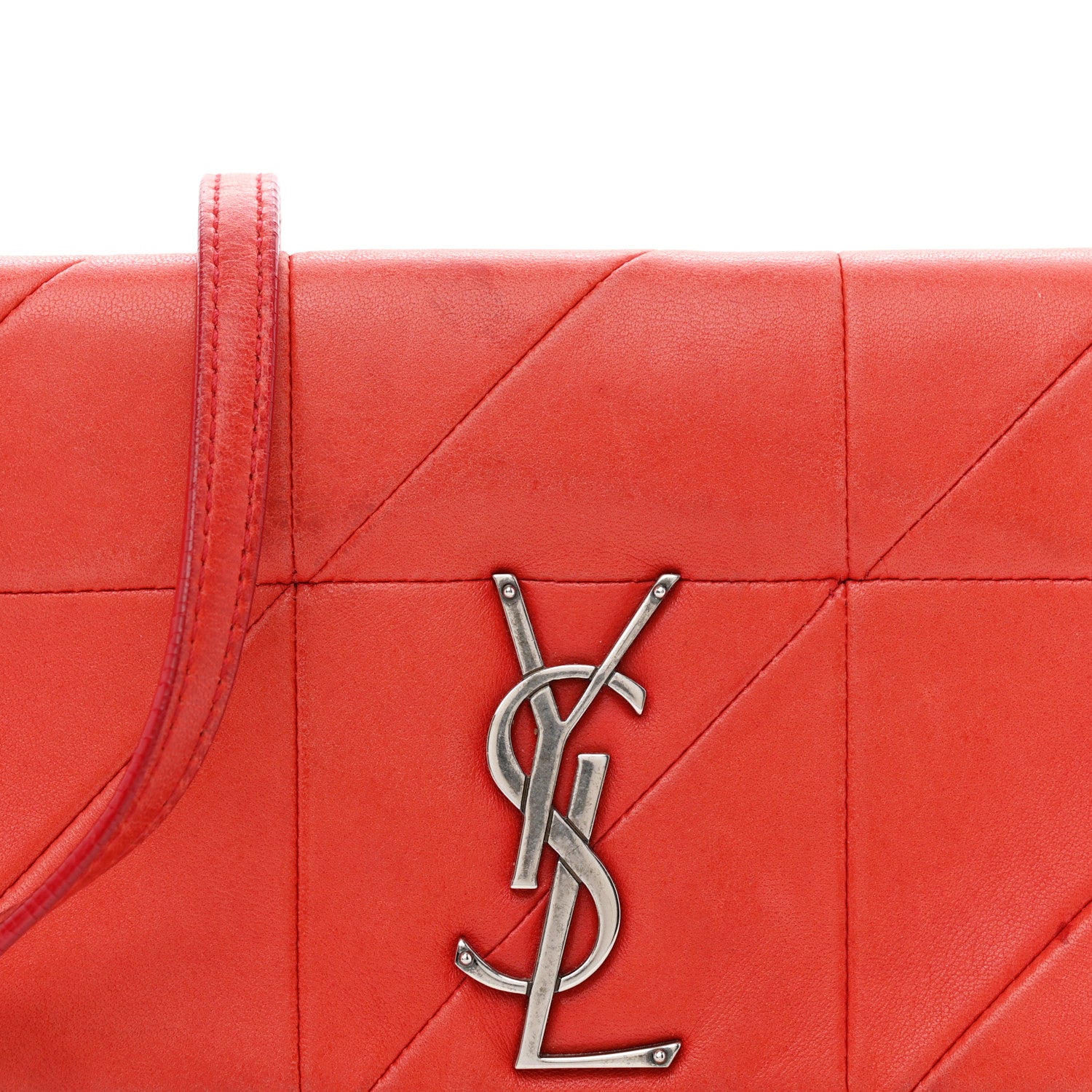 Saint Laurent Lambskin Patchwork Monogram Jamie Chain Wallet Red 8 of 11