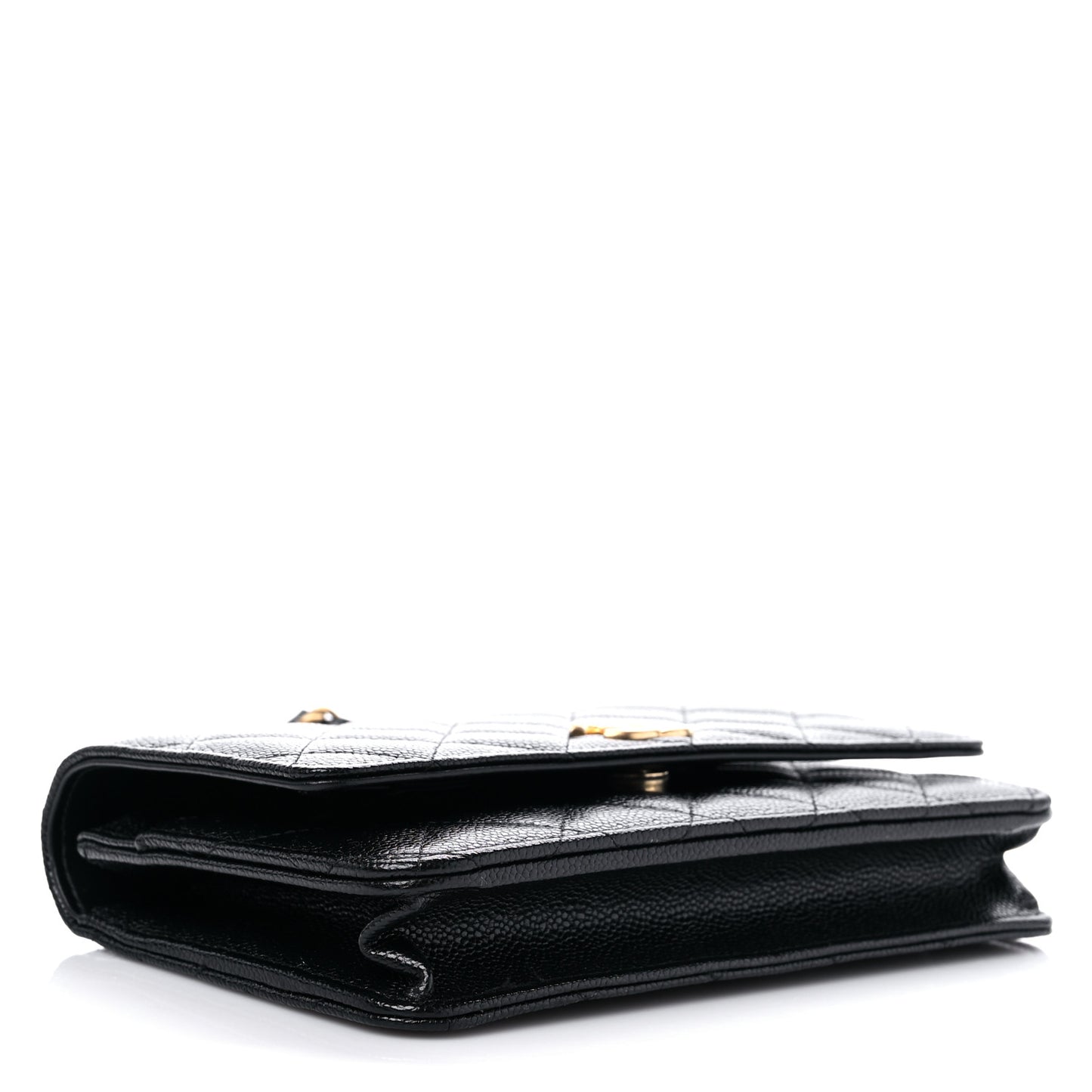 Shiny Caviar Quilted Pick Me Up Wallet On Chain WOC Black