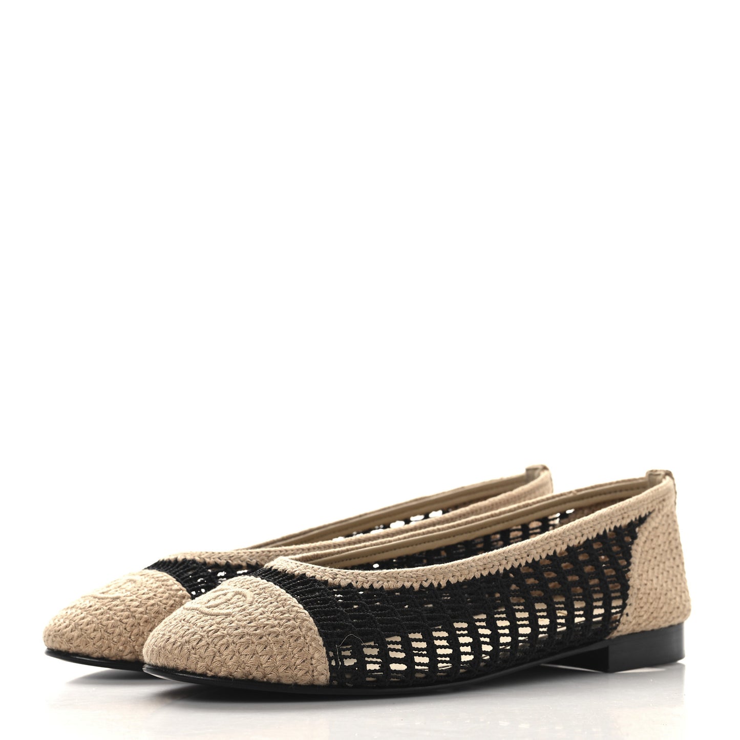 Raffia Cap Toe Ballerina Flats 39 Black Beige
