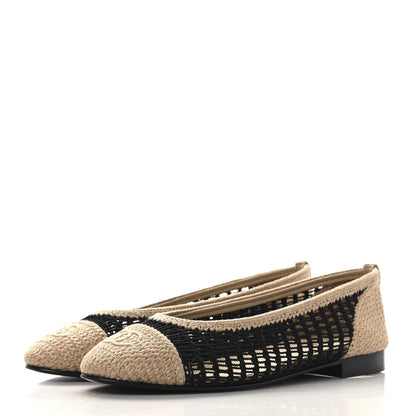 Chanel Raffia Cap Toe Ballerina Flats 39 Black Beige 4 of 8