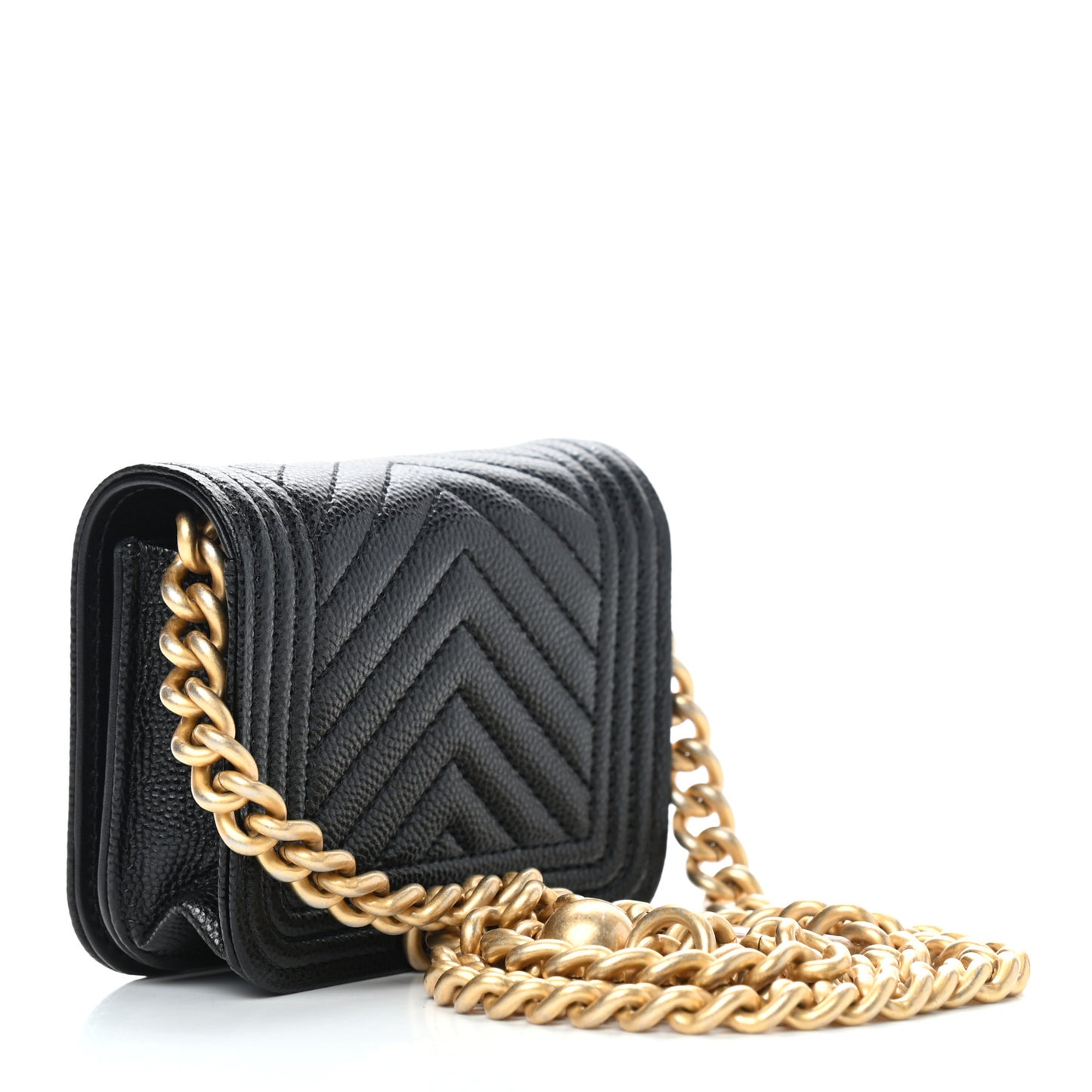 Caviar Chevron Quilted Boy Flap Waist Belt Bag Black