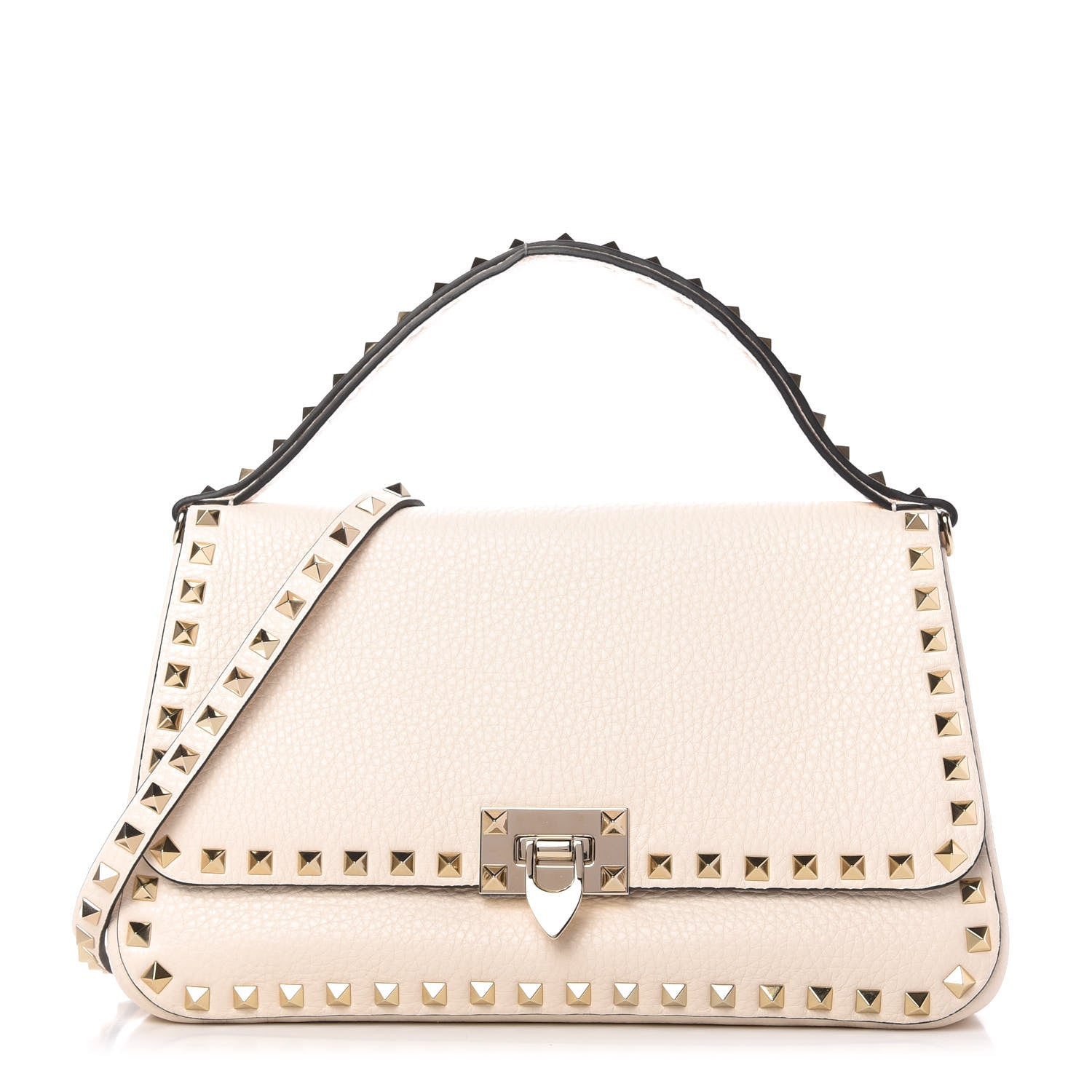 Valentino Garavani Grained Calfskin Large Rockstud Top Handle Flap Shoulder Bag Light Ivory 1 of 11