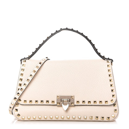 Valentino Garavani Grained Calfskin Large Rockstud Top Handle Flap Shoulder Bag Light Ivory 1 of 11