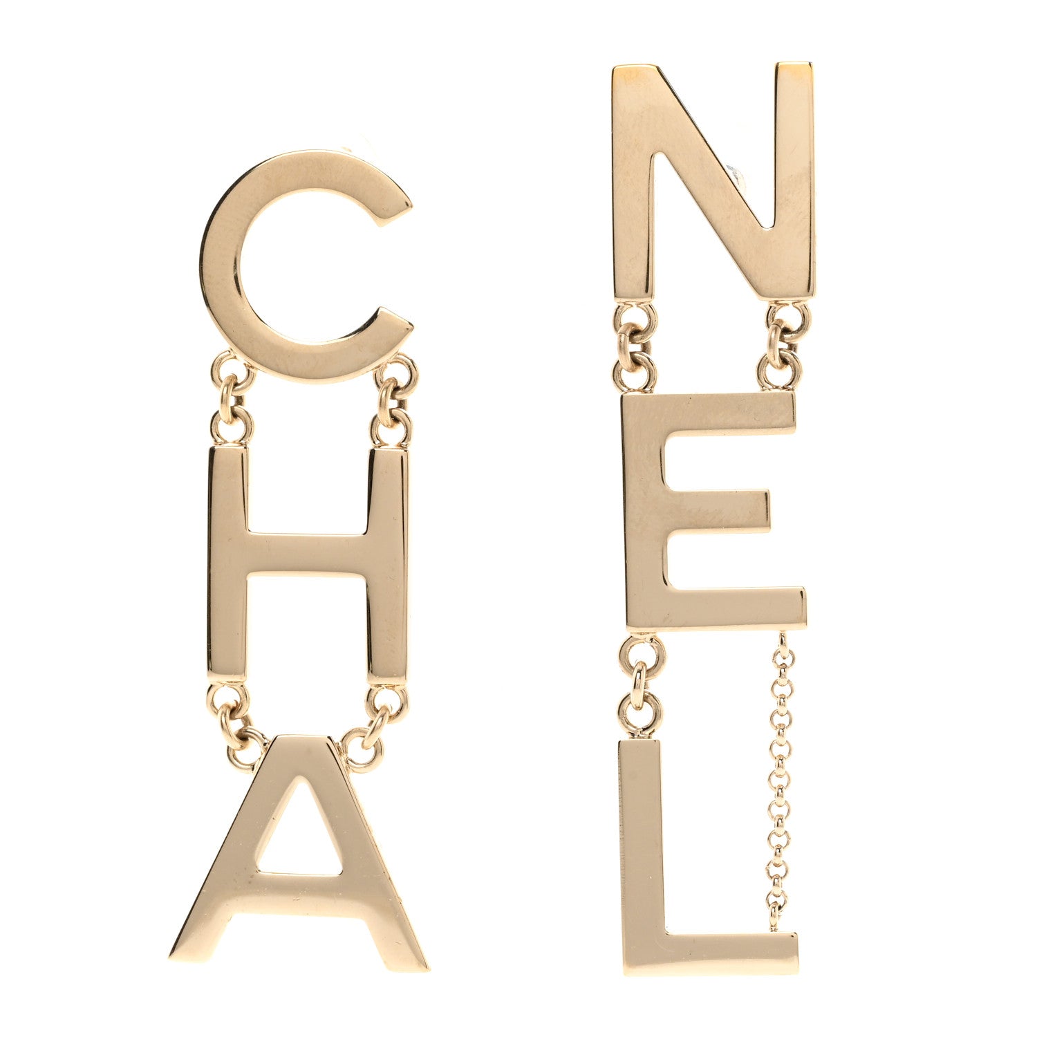 Chanel Metal Cha-Nel Logo Drop Earrings Gold 1 of 5