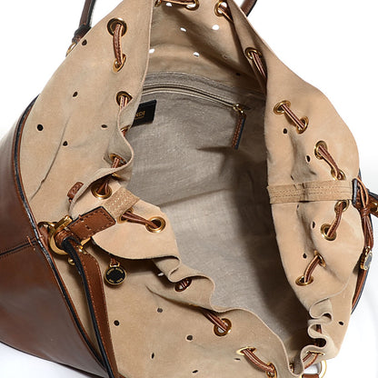 Fendi Linen Calfskin B Fab Drawstring Tote Brown 5 of 10