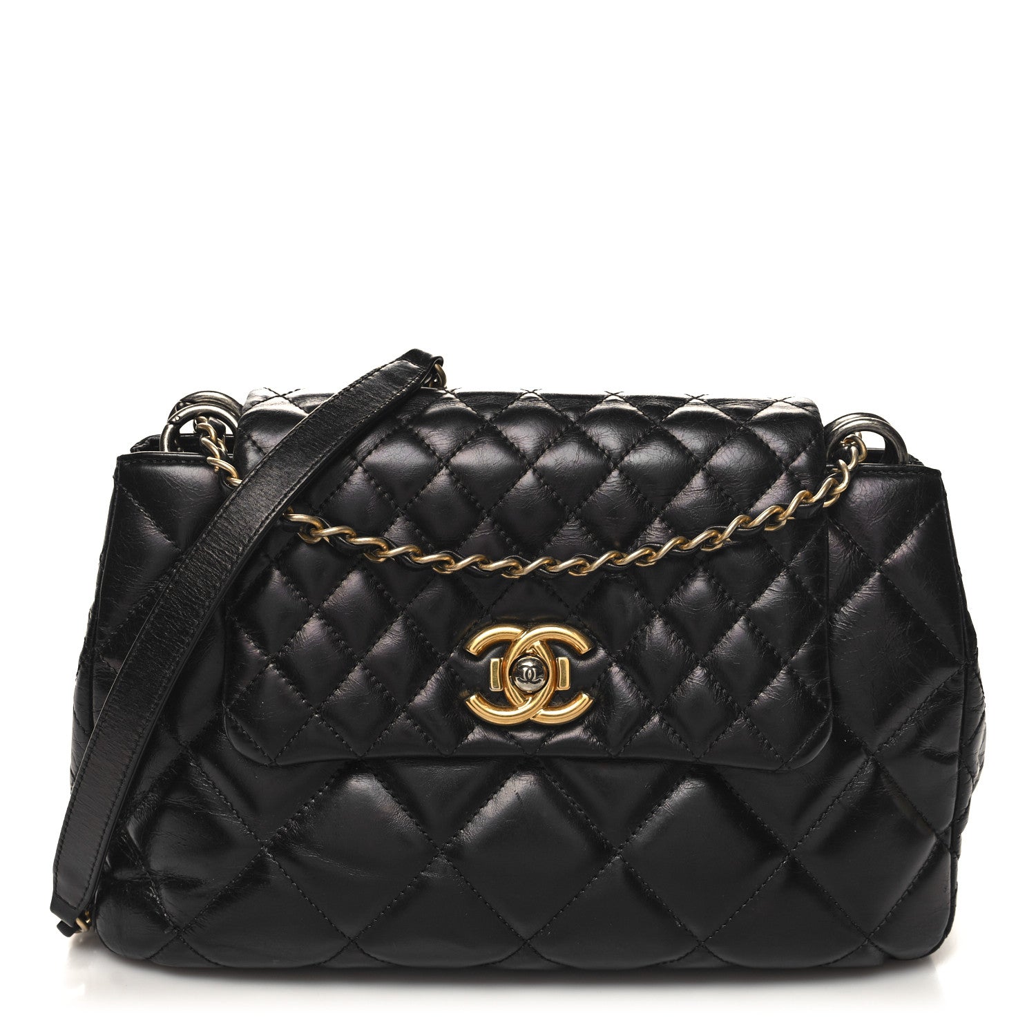 Chanel Glazed Calfskin Quilted Medium Daily Walk Flap Black 1 of 11