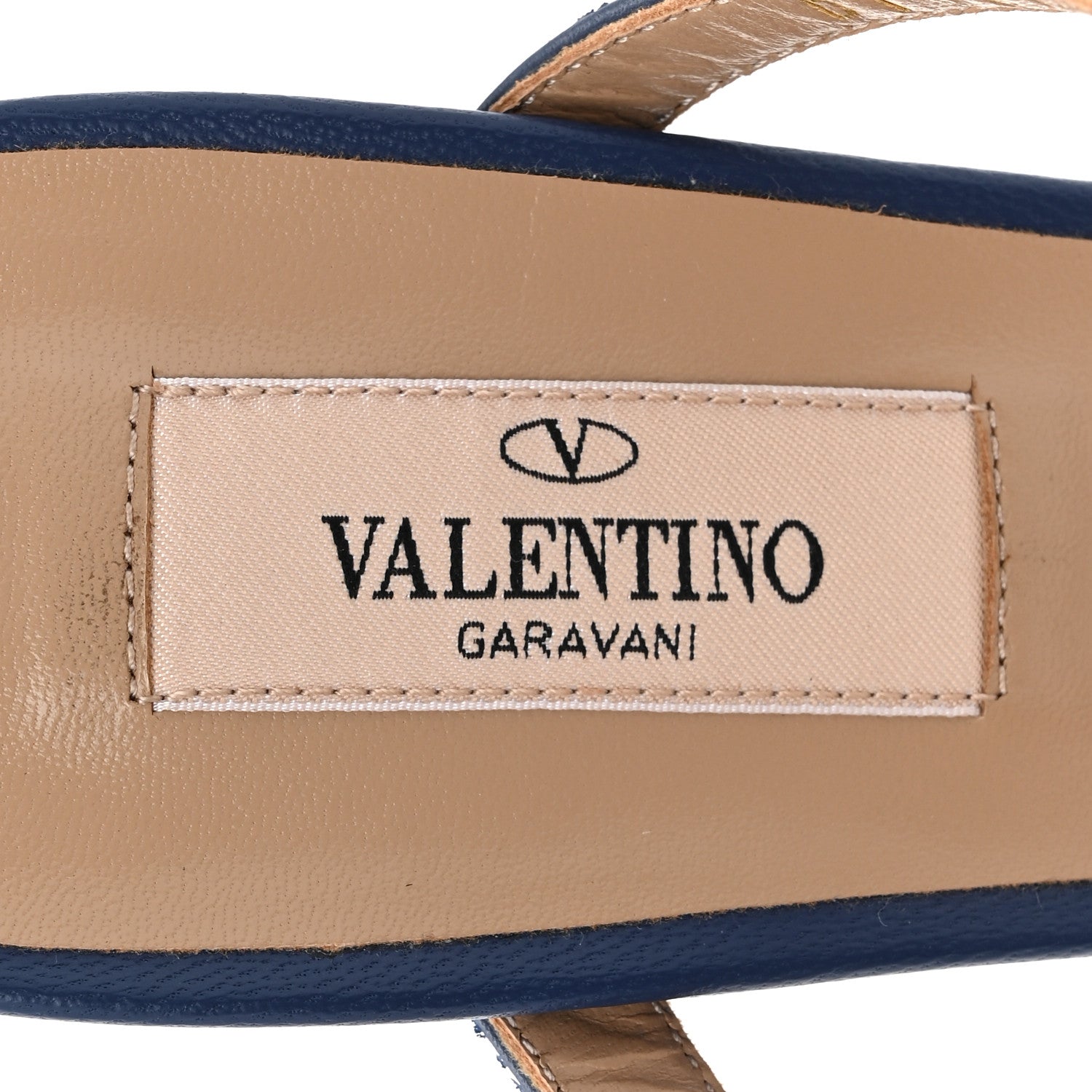 Valentino Garavani Calfskin Rockstud 60mm Caged Slide Sandals 38 Blu Delft 7 of 10