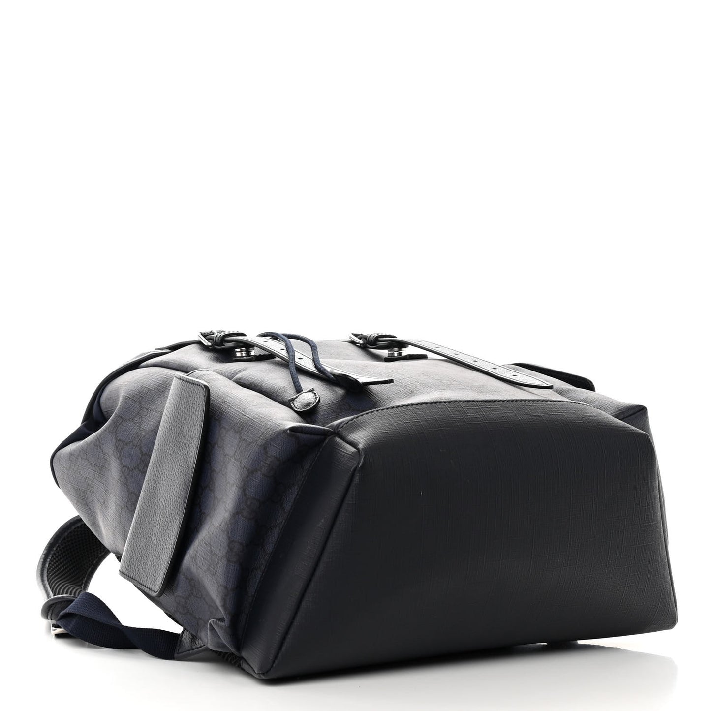 GG Supreme Monogram Textured Dollar Calfskin Medium Double Buckle Backpack Blue Dark Blue Black