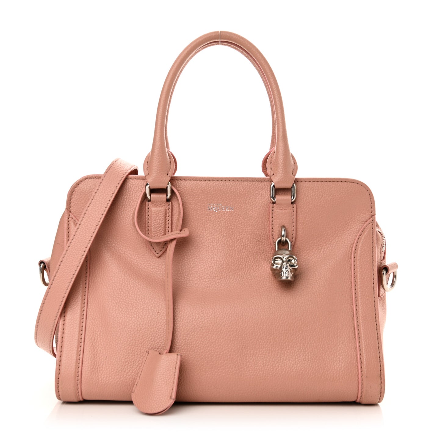 Pebbled Calfskin Small Skull Padlock Zip Around Tote Blush Pink