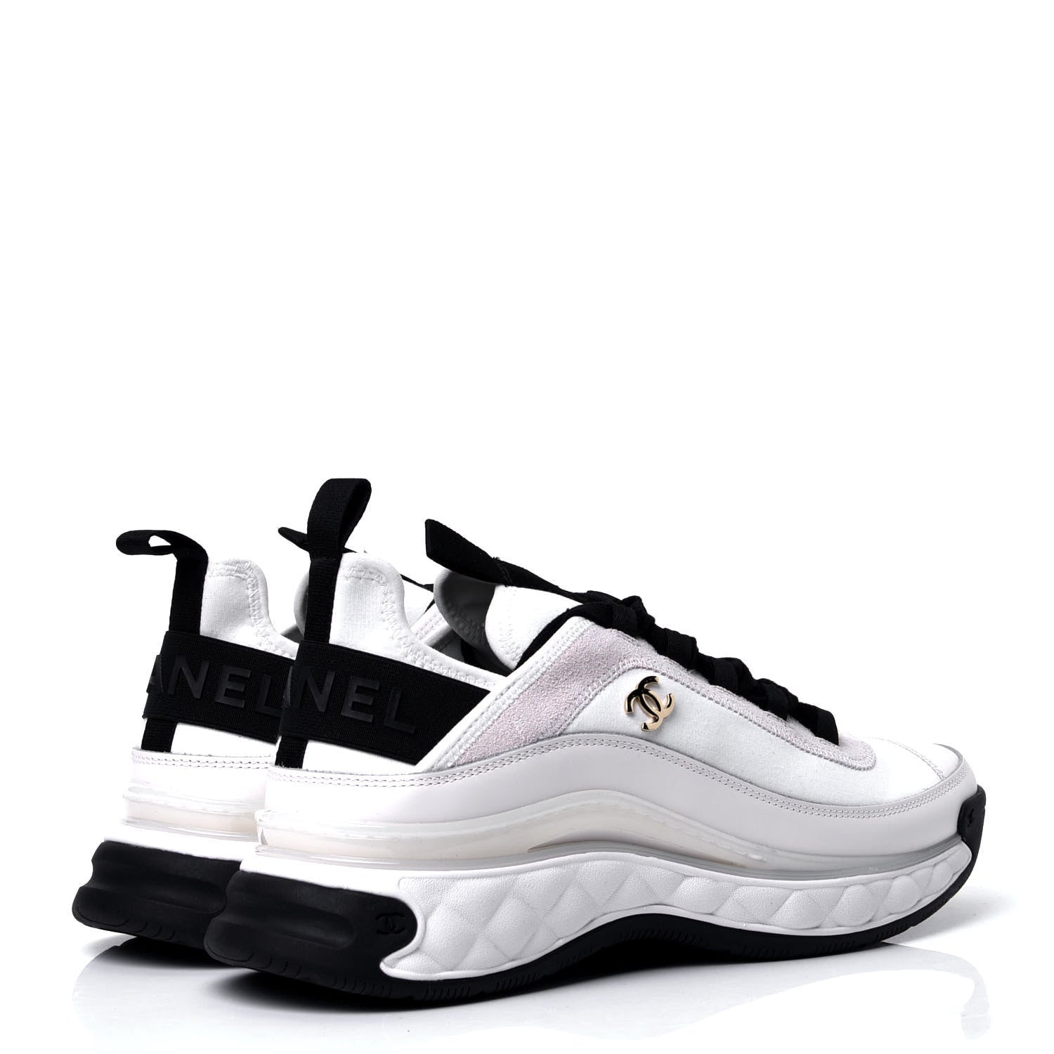 Chanel Fabric Calfskin Suede CC Sneakers 40 White Black 3 of 6