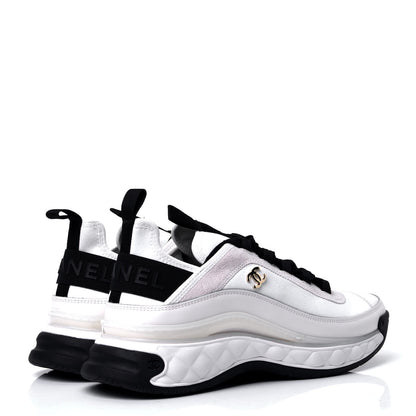 Chanel Fabric Calfskin Suede CC Sneakers 40 White Black 3 of 6