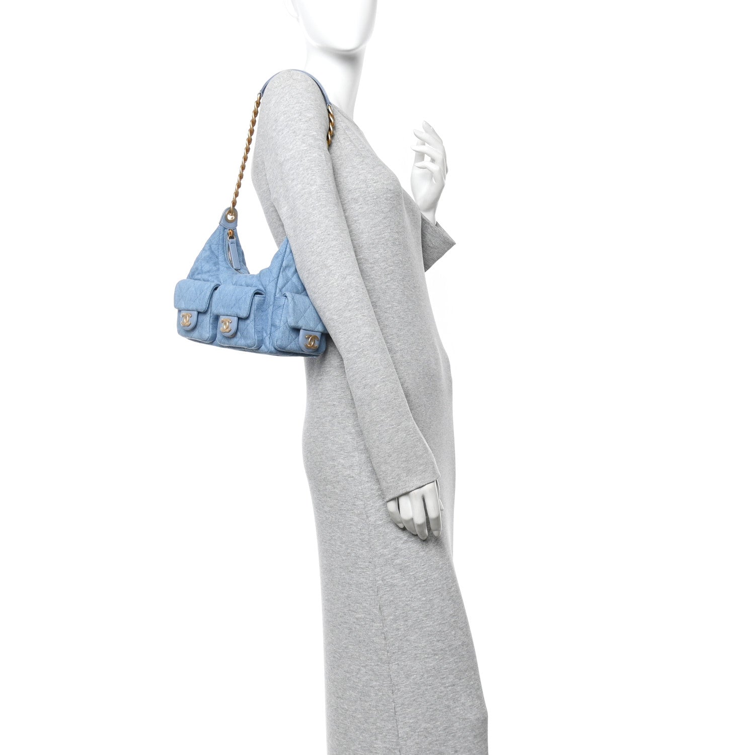 Chanel Washed Denim Quilted Large Trendy Pockets Hobo Blue 2 of 10