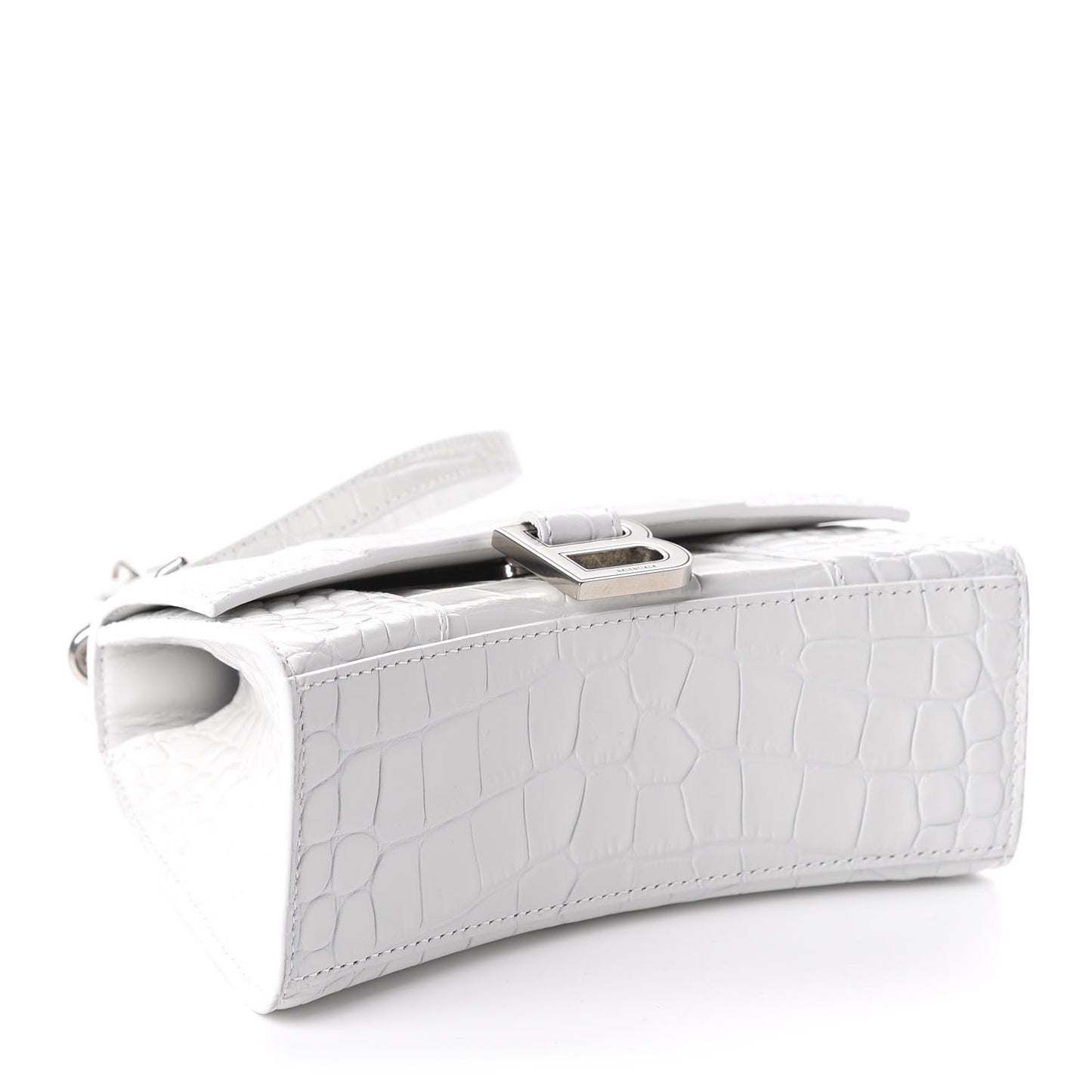 Shiny Calfskin Crocodile Embossed Hourglass Top Handle Bag XS White