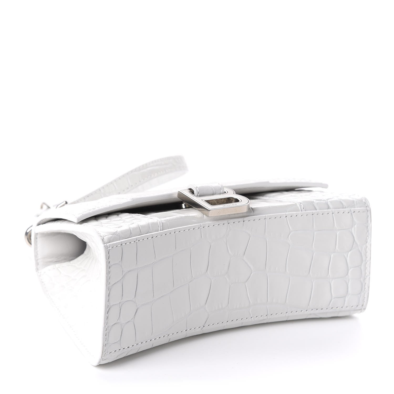 Balenciaga Shiny Calfskin Crocodile Embossed Hourglass Top Handle Bag XS White 5 of 10